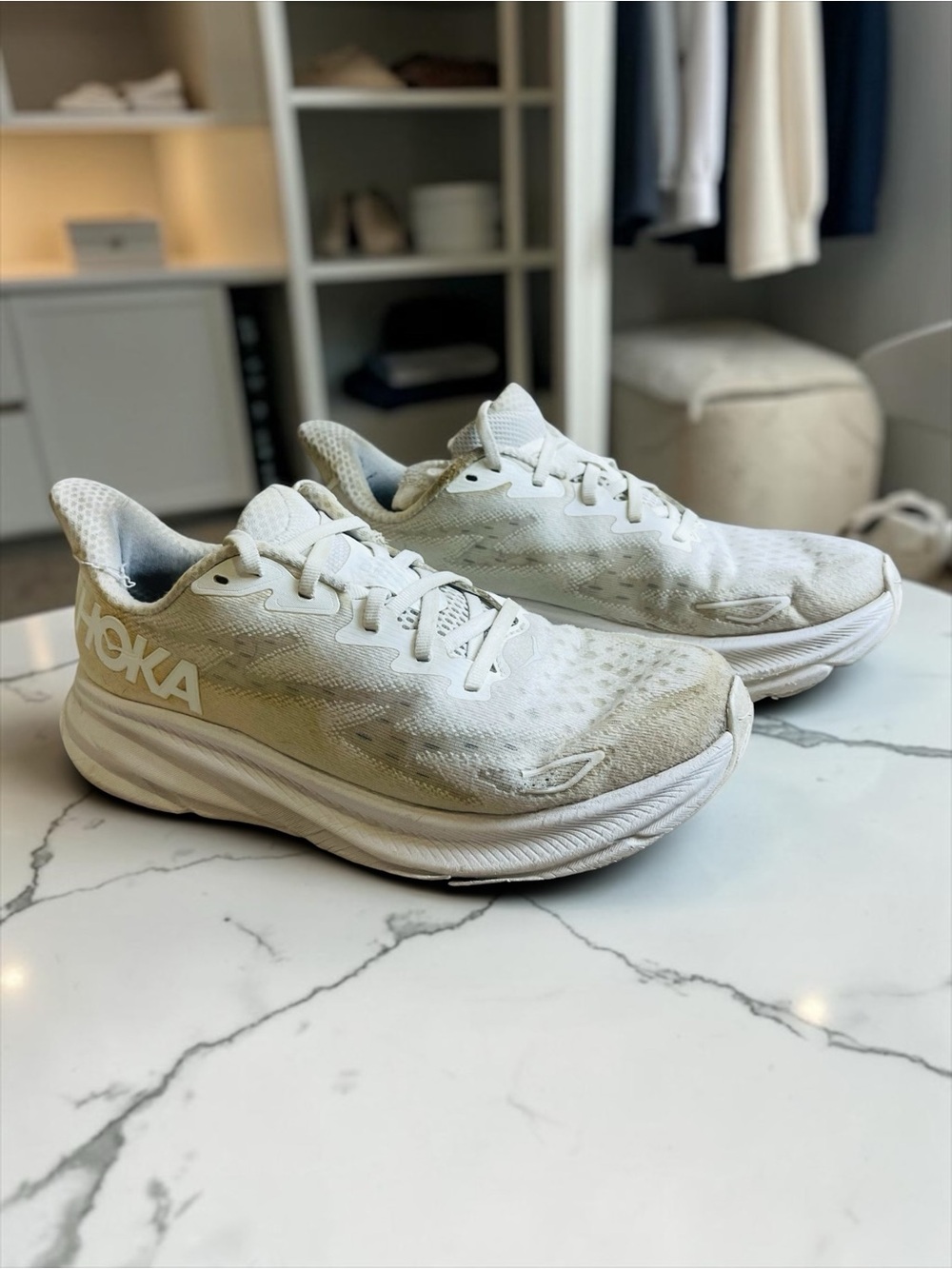 HOKA One One Clifton 9 Women’s Running Shoes White Mesh Lightweight - Picture 1 of 8